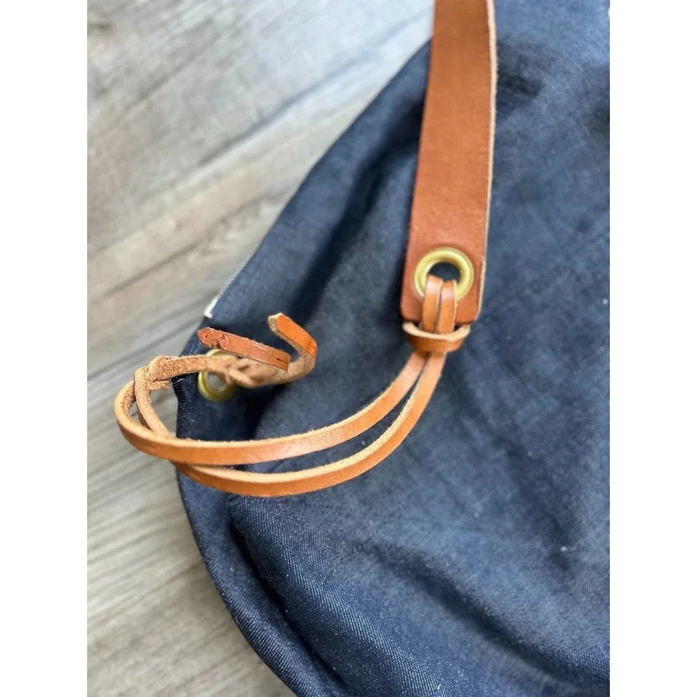 Maui HI Treehouse Designs Mauna Backpack Sling Denim Leather Young Living Zipper